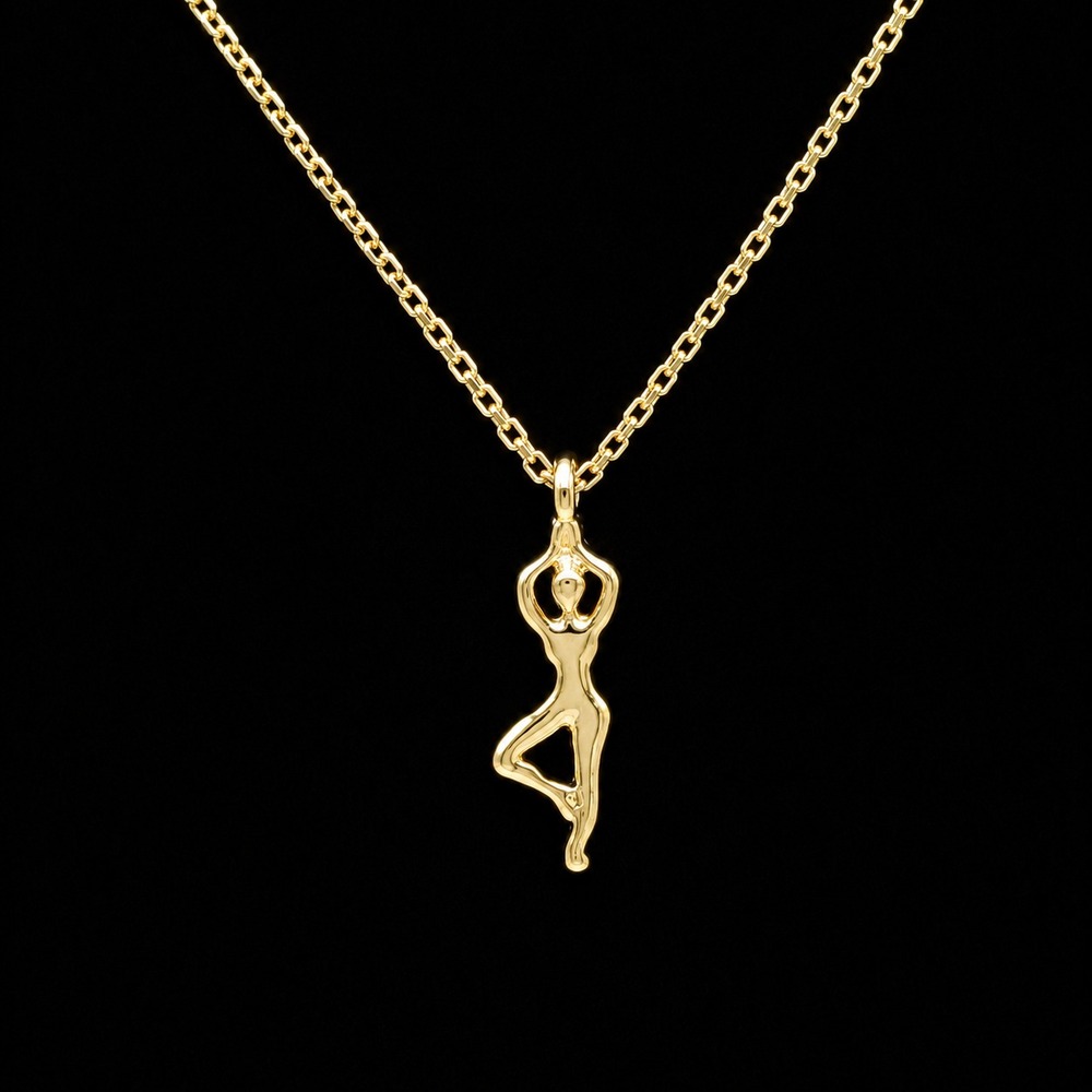 Gold Tone Yoga Tree Pose Pendant Necklace Adjustable 18" Meditation Charm